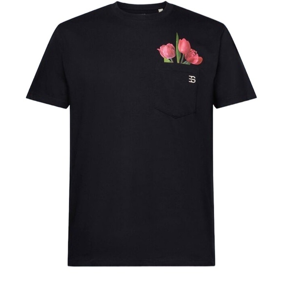 Espirit Black floral pocket detail crewneck unisex T-shirt Sz XL - Picture 3 of 13